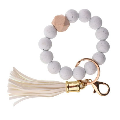 PU Tassel Keychain Bag charm Silicone Beaded Keychain Wristlet Key Ring Bracelet Cute Car Key Chain Holder for Women Girls