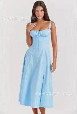 Sleeveless Strapless Bandage Corset Dress - Floral Print Long Midi Dress with Lace Up Back & Thigh Slit -dropshippingabc.com