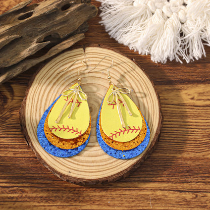 Sports Team Faux Leather Earrings - Volleyball, Basketball, Football, Baseball Geometric Drop Dangle Earrings -dropshippingabc.com