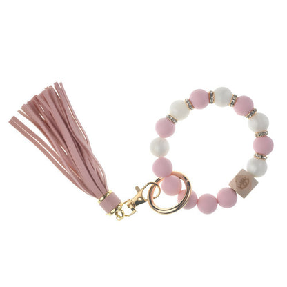 PU Tassel Keychain Women's Bag charm Silicone Beaded Keychain Wristlet Key Ring Bracelet Cute Car Key Chain Holder for Women Girls