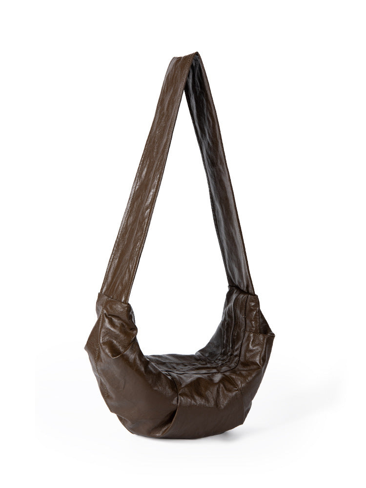 Soft Leather Croissant Bag for Women - Slouch Purse with Adjustable Crossbody Shoulder Strap, Simple Versatile Small Shoulder Bag -dropshippingabc.com