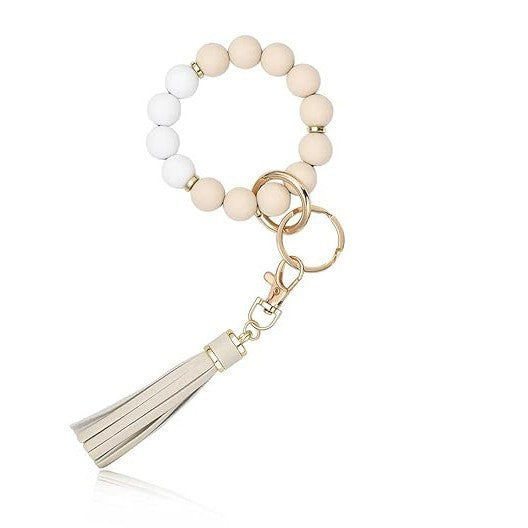 PU Tassel Keychain Women's Bag charm Silicone Beaded Keychain Wristlet Key Ring Bracelet Cute Car Key Chain Holder for Women Girls -dropshippingabc.com