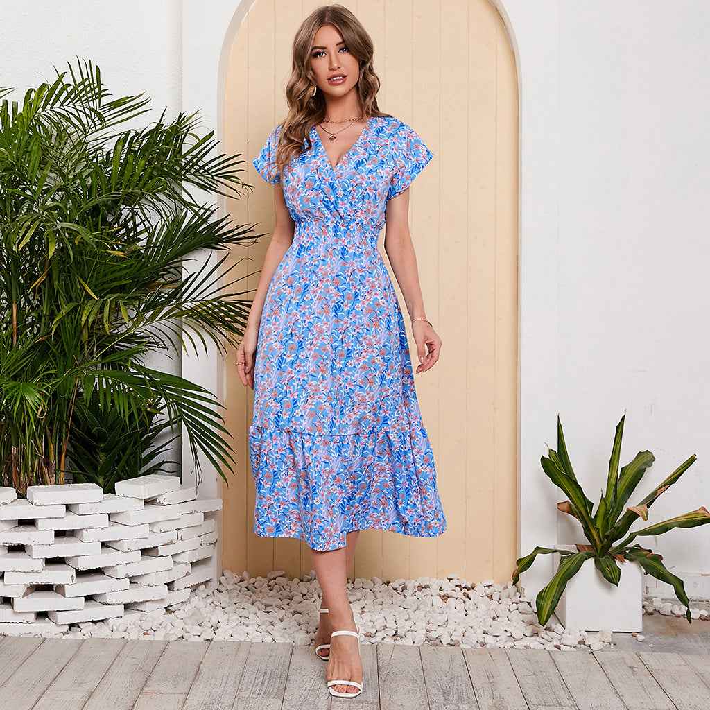 Women Summer Chiffon Floral Print Long Dress