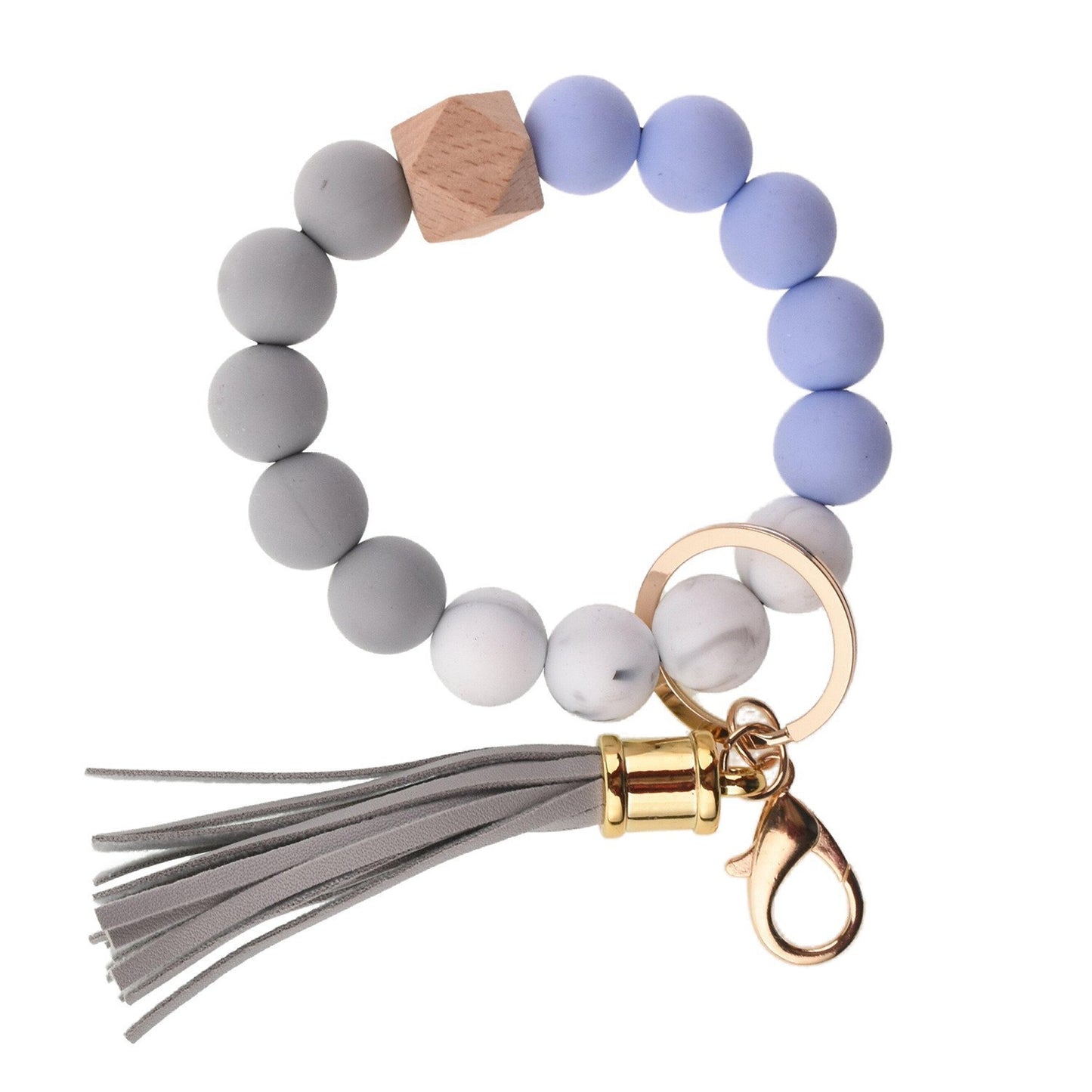 PU Tassel Keychain Bag charm Silicone Beaded Keychain Wristlet Key Ring Bracelet Cute Car Key Chain Holder for Women Girls