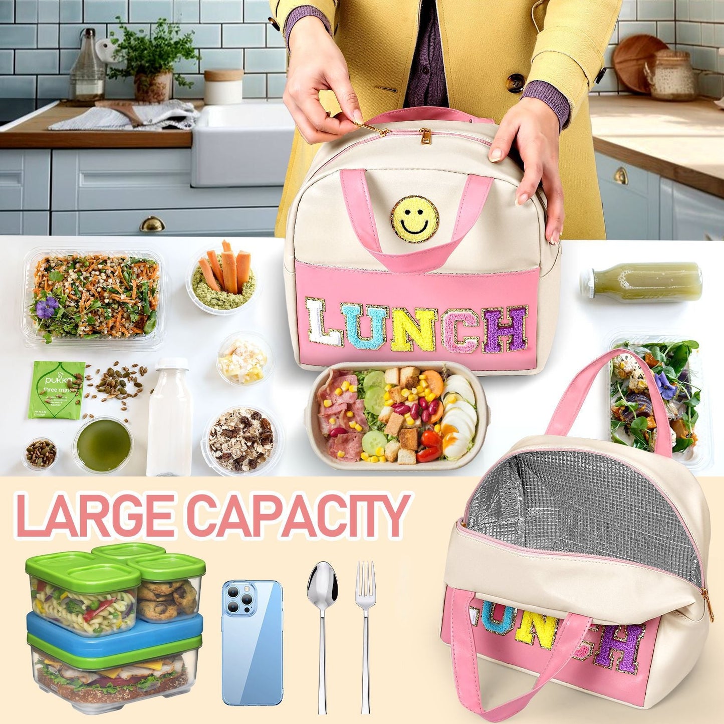 Embroidered Bento Bag - Student Lunch Box Handbag with Fresh-Keeping Large Capacity Thickened Ice Compartment -dropshippingabc.com