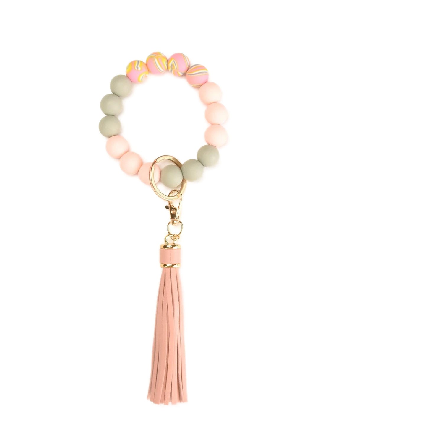 PU Tassel Keychain Women's Bag charm Silicone Beaded Keychain Wristlet Key Ring Bracelet Cute Car Key Chain Holder for Women Girls