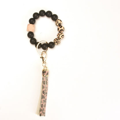 PU Tassel Keychain Women's Bag charm Silicone Beaded Keychain Wristlet Key Ring Bracelet Cute Car Key Chain Holder for Women Girls