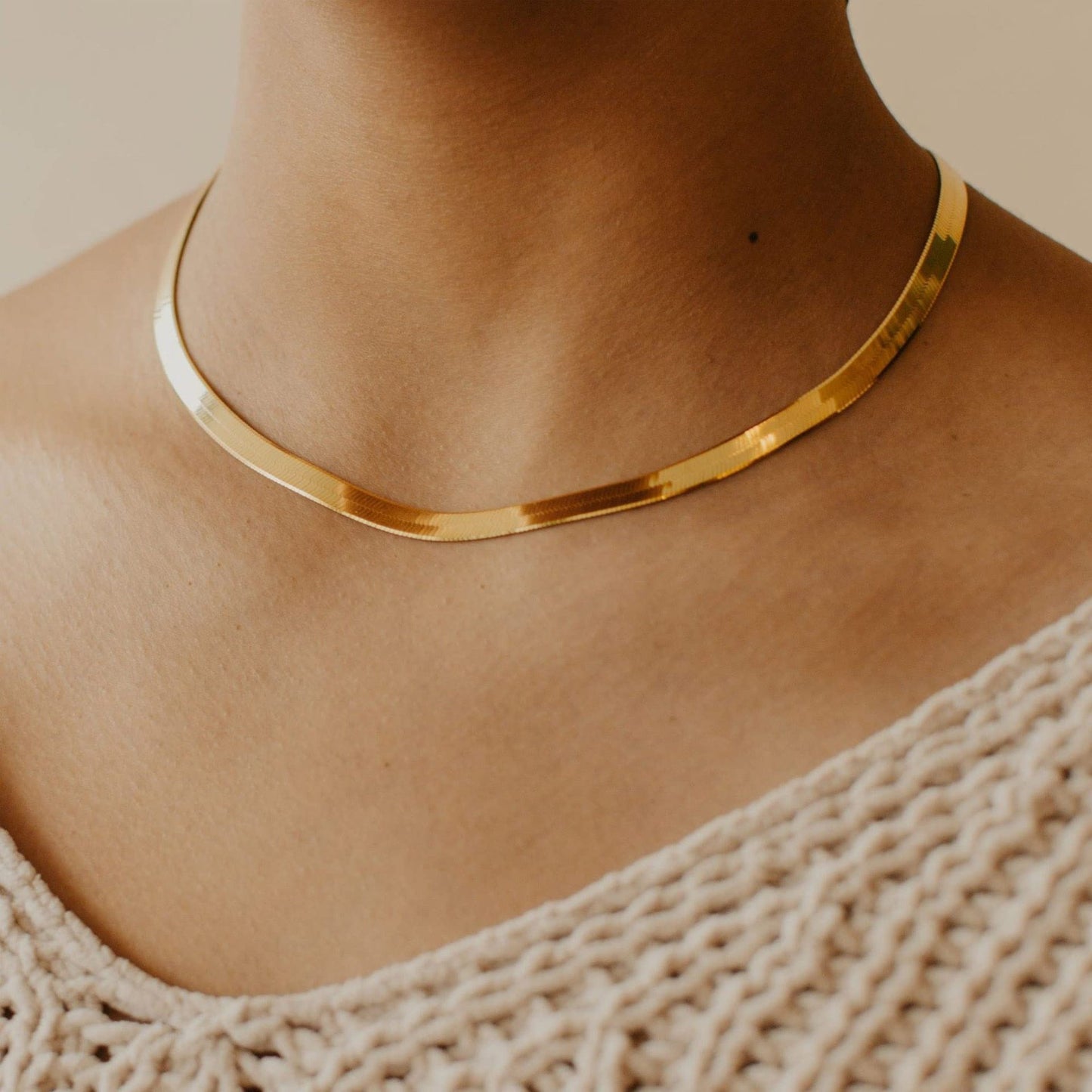 14K Gold Plated Herringbone Choker Necklace - Dainty Thin Snake Chain Layered Jewelry for Women -dropshippingabc.com