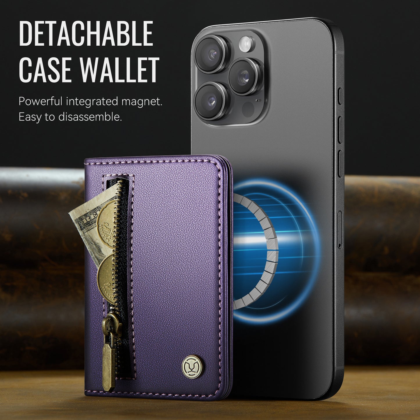 Magsafe ring magnetic card case  for iPhone17 card anti-theft brush 16/15/14/13 zipper change bag Wallet Magnetic Card Holder RFID Blocking, PU Leather Minimalist Phone Wallet Compatible with MagSafe Phones -dropshippingabc.com