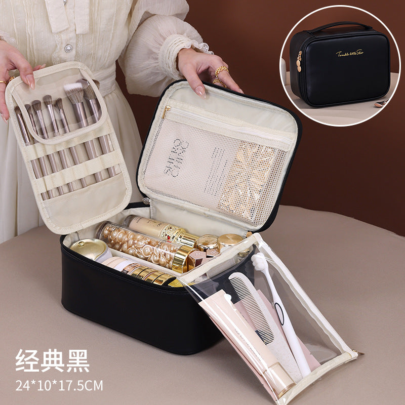 Makeup Bag with 6 Compartments | Large Capacity Travel Organizer with Brush Holder -dropshippingabc.com