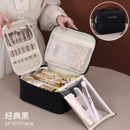 Makeup Bag with 6 Compartments | Large Capacity Travel Organizer with Brush Holder -dropshippingabc.com