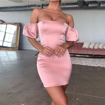 Women's Sexy Tube Sleeveless Bodycon Satin Suspender Mini Dress - Sexy Backless Wrap Cocktail Party Dress -dropshippingabc.com