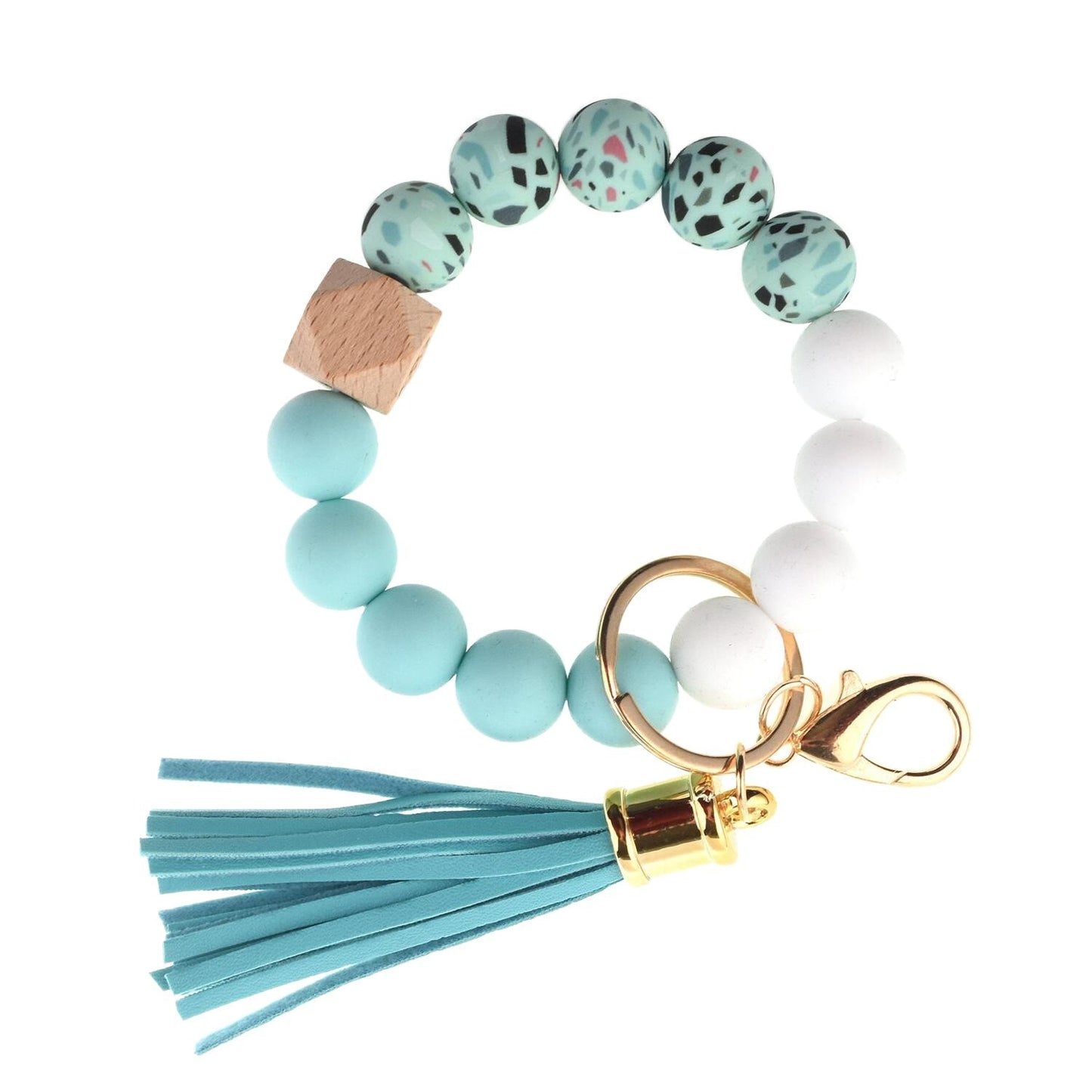 PU Tassel Keychain Women's Bag charm Silicone Beaded Keychain Wristlet Key Ring Bracelet Cute Car Key Chain Holder for Women Girls