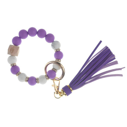 PU Tassel Keychain Women's Bag charm Silicone Beaded Keychain Wristlet Key Ring Bracelet Cute Car Key Chain Holder for Women Girls