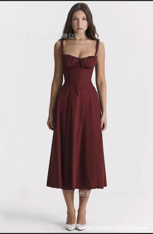 Sleeveless Strapless Bandage Corset Dress - Floral Print Long Midi Dress with Lace Up Back & Thigh Slit -dropshippingabc.com