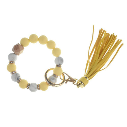 PU Tassel Keychain Women's Bag charm Silicone Beaded Keychain Wristlet Key Ring Bracelet Cute Car Key Chain Holder for Women Girls