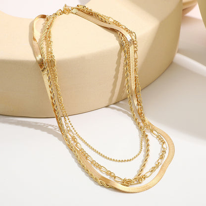 5-in-1 Layered Gold Necklace Set - Tarnish-Free 14k Gold Plated Chunky Chain Stack for Women -dropshippingabc.com