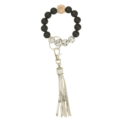 PU Tassel Keychain Women's Bag charm Silicone Beaded Keychain Wristlet Key Ring Bracelet Cute Car Key Chain Holder for Women Girls