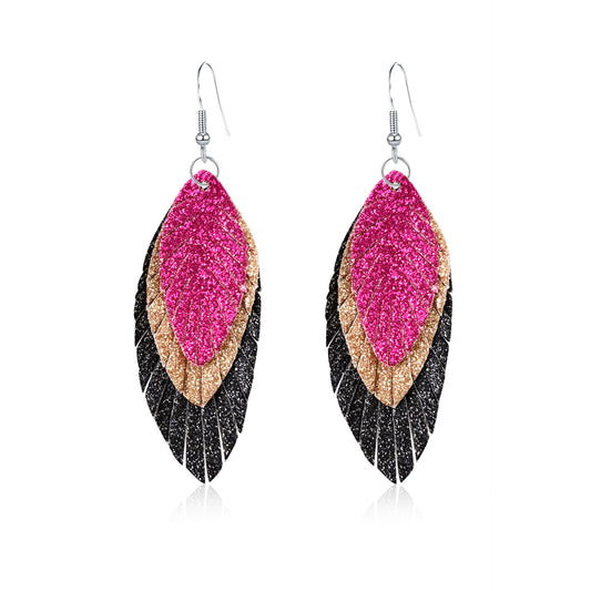 Bohemian Geometric Drop Earrings - Lightweight Feather, Leaf & Multi-Color Fringe Triple Tassel Dangles -dropshippingabc.com