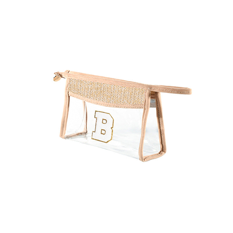 Straw & PVC Makeup Brush Bag - Transparent Lightweight Cosmetic Organizer for Portable Storage -dropshippingabc.com