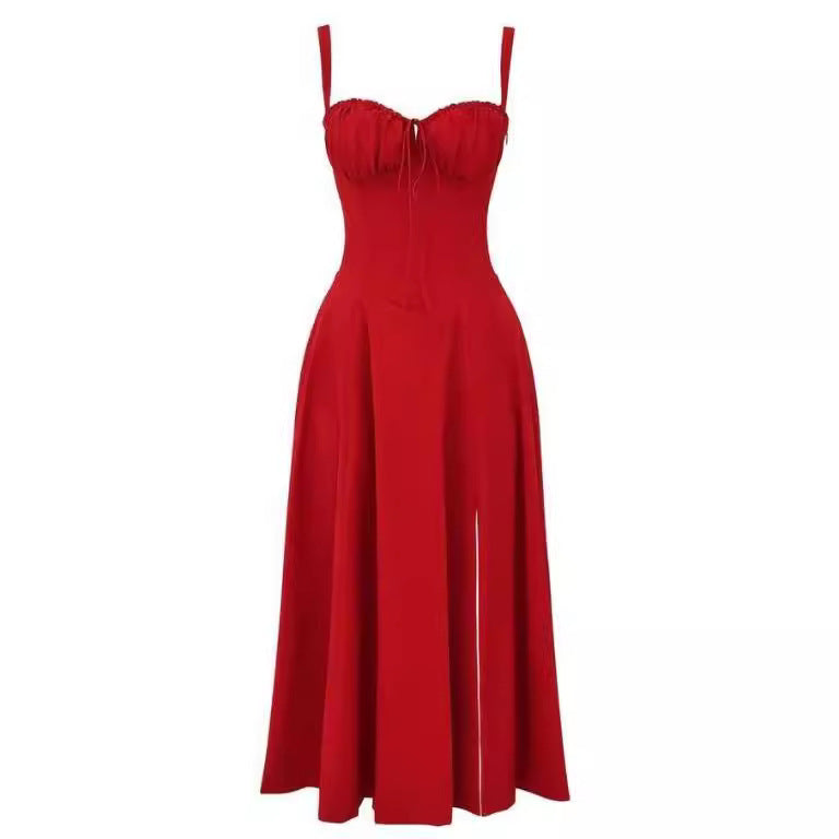 Sleeveless Strapless Bandage Corset Dress - Floral Print Long Midi Dress with Lace Up Back & Thigh Slit -dropshippingabc.com