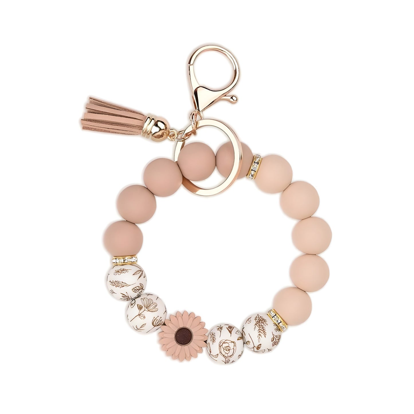 PU Tassel Keychain Bag charm Silicone Beaded Keychain Wristlet Key Ring Bracelet Cute Car Key Chain Holder for Women Girls