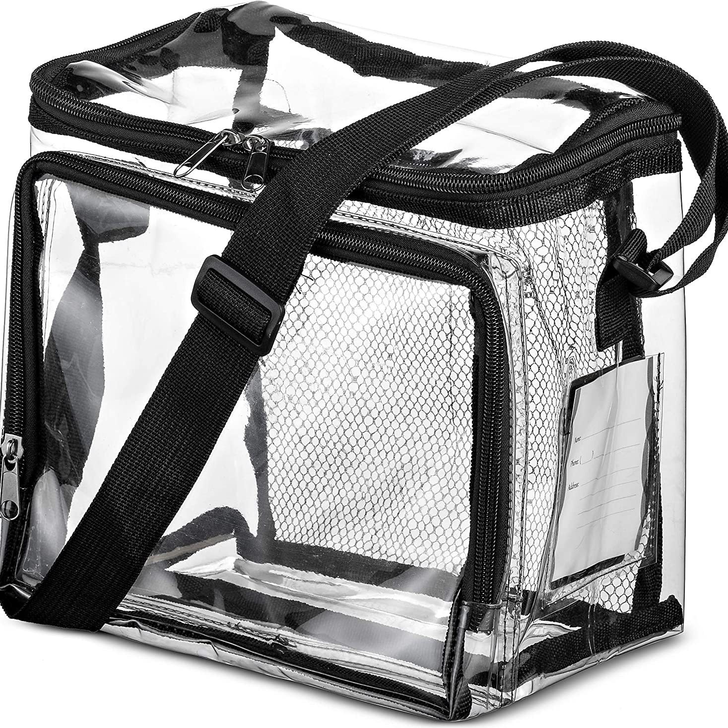 PVC Clear Lunch Bag with Adjustable Strap - Front Storage Compartment & Mesh Pocket -dropshippingabc.com