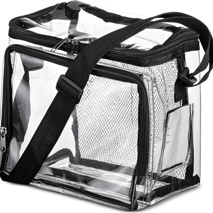 PVC Clear Lunch Bag with Adjustable Strap - Front Storage Compartment & Mesh Pocket -dropshippingabc.com