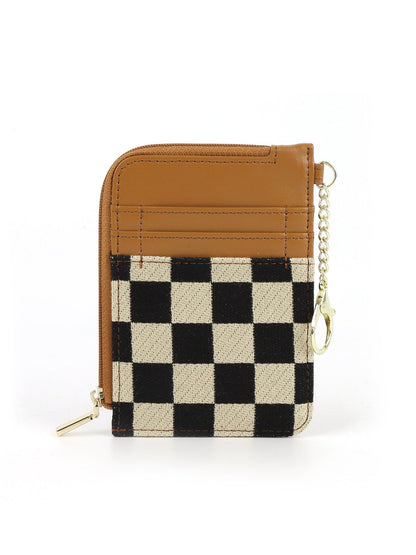 Retro Plaid Multi-Card Holder - Change Bag Wallet with Keychain for Cards, Coins & SIM -dropshippingabc.com