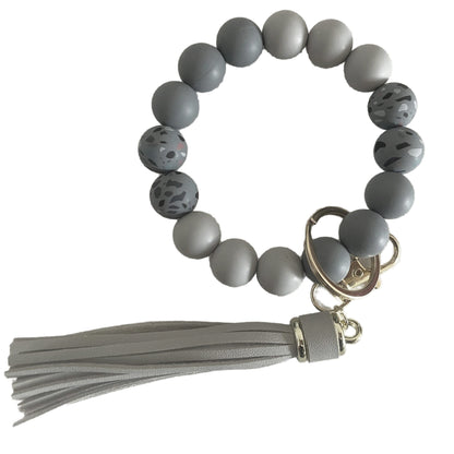 PU Tassel Keychain Bag charm Silicone Beaded Keychain Wristlet Key Ring Bracelet Cute Car Key Chain Holder for Women Girls