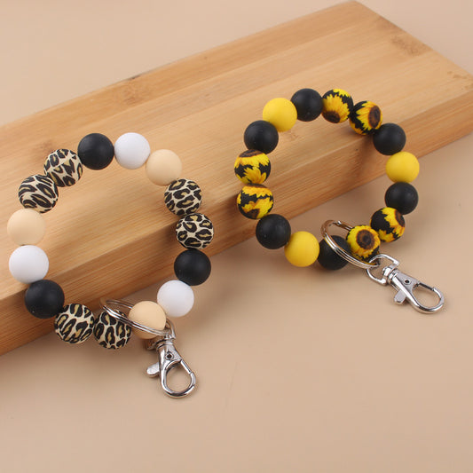 Silicone Beads Cow Sunflower Keychain Accessories, Creative Pendant Bracelet Bracelet Keyring Female - dropshippingabc.com
