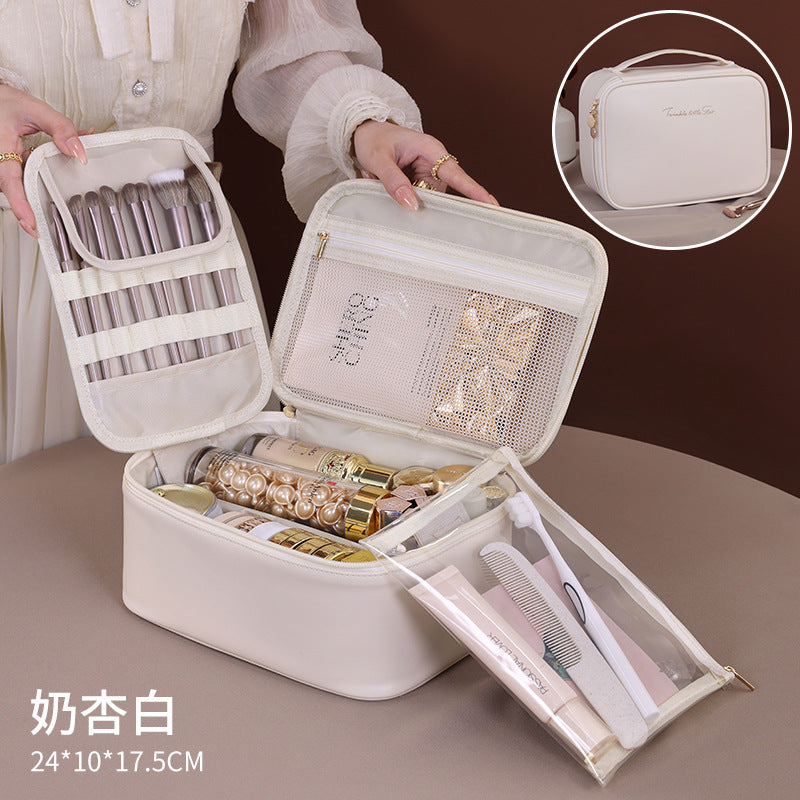 Makeup Bag with 6 Compartments | Large Capacity Travel Organizer with Brush Holder -dropshippingabc.com