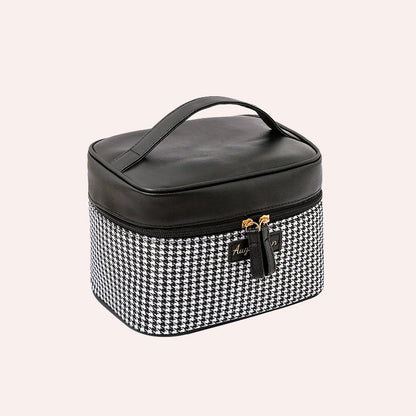 Multifunctional PU Thousand Bird Grid Makeup Bag - Large Capacity Cosmetic Case with Compartments -dropshippingabc.com