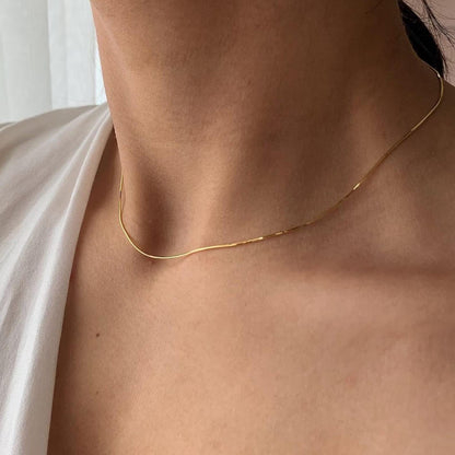 14K Gold Plated Herringbone Choker Necklace - Dainty Thin Snake Chain Layered Jewelry for Women -dropshippingabc.com