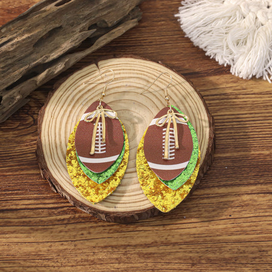 Sports Team Faux Leather Earrings - Volleyball, Basketball, Football, Baseball Geometric Drop Dangle Earrings -dropshippingabc.com