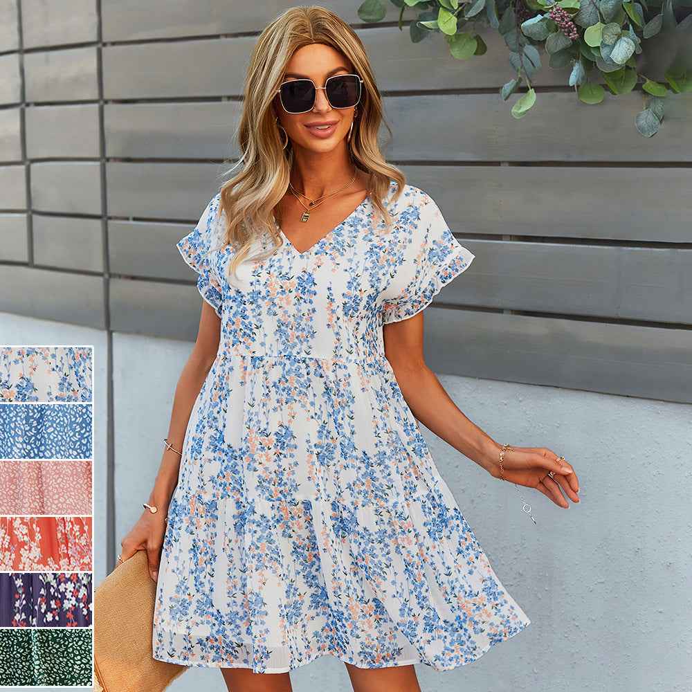 Women Summer Chiffon Floral Print Long Dress