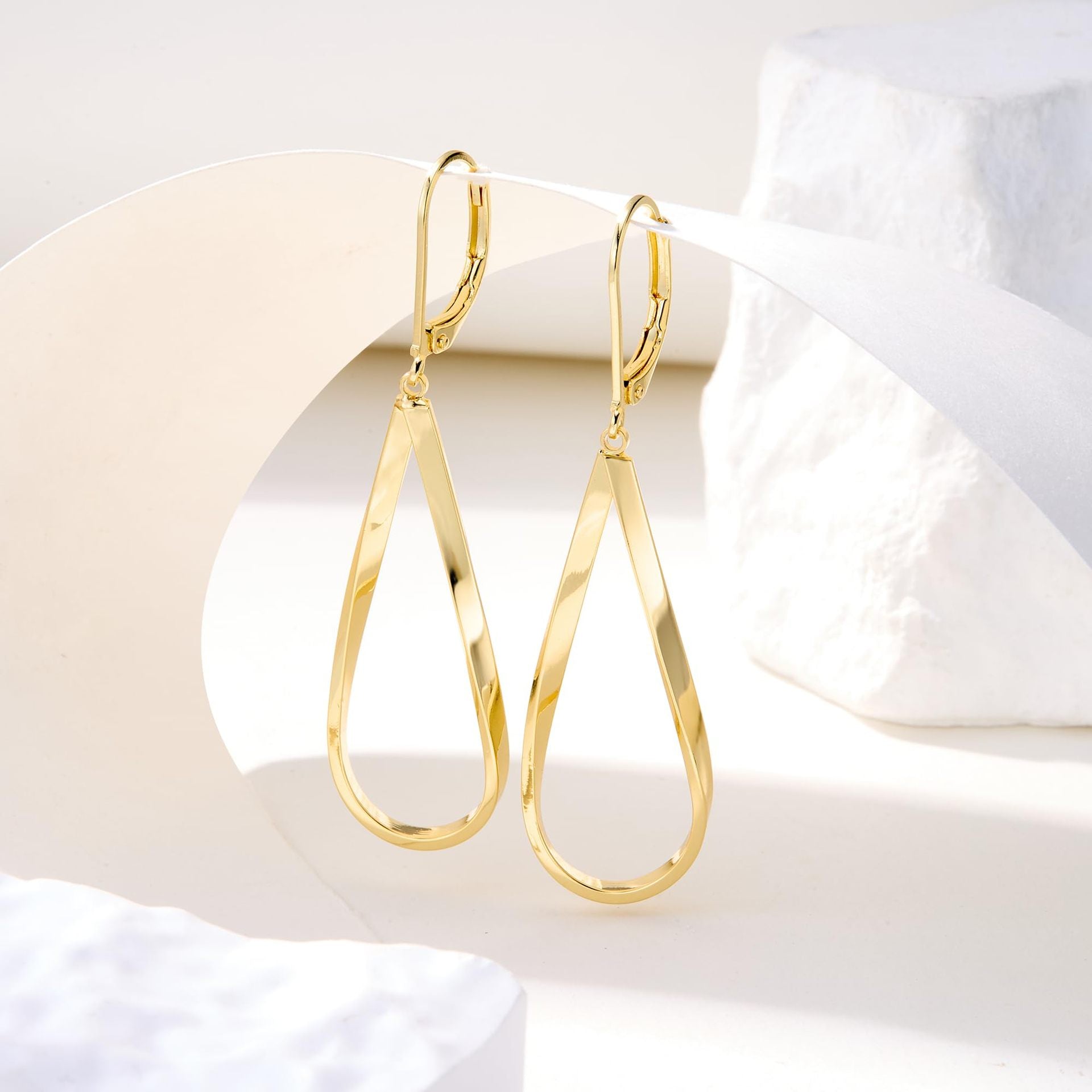 Gold  Earrings for Women Hypoallergenic Leverback Drop Dangle Earrings Trendy 14K Gold Plated Twisted Spiral Teardrop Rhombus Heart Dangle Earring for Women Dainty Fashion Jewelry Gifts -dropshippingabc.com