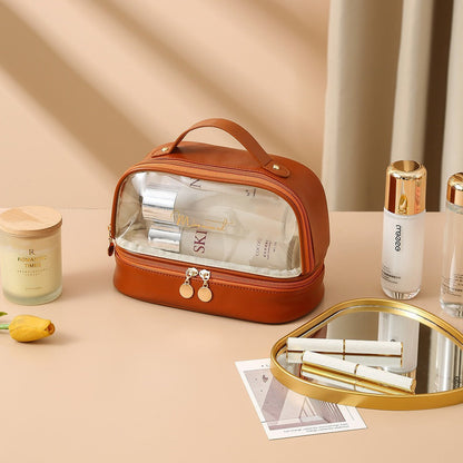 Double Layer Transparent Cosmetic Bag - Large Capacity PVC Waterproof Travel Toiletry Organizer -dropshippingabc.com