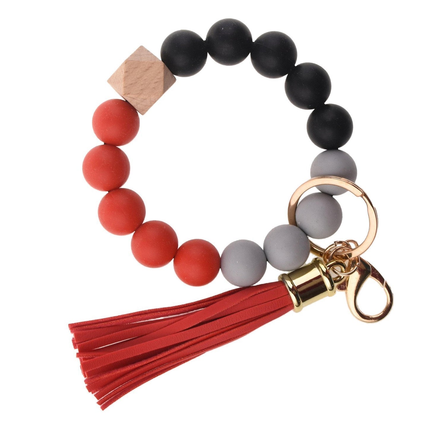 PU Tassel Keychain Bag charm Silicone Beaded Keychain Wristlet Key Ring Bracelet Cute Car Key Chain Holder for Women Girls