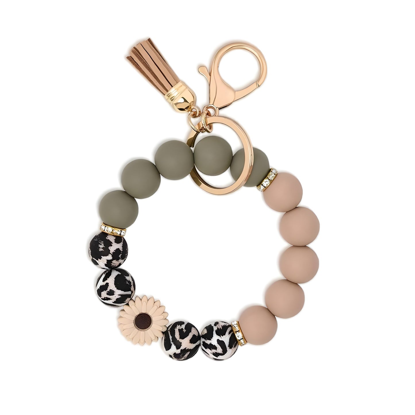 PU Tassel Keychain Bag charm Silicone Beaded Keychain Wristlet Key Ring Bracelet Cute Car Key Chain Holder for Women Girls