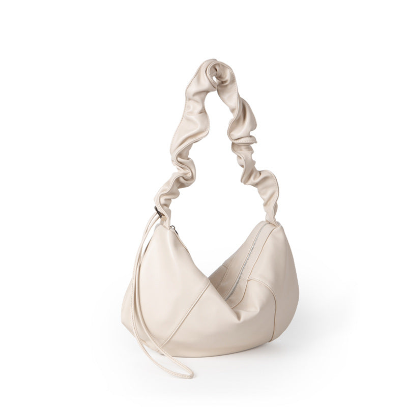 Drawstring Pleated Soft Leather Underarm Bag - Large Capacity Small Shoulder Hobo Bag -dropshippingabc.com