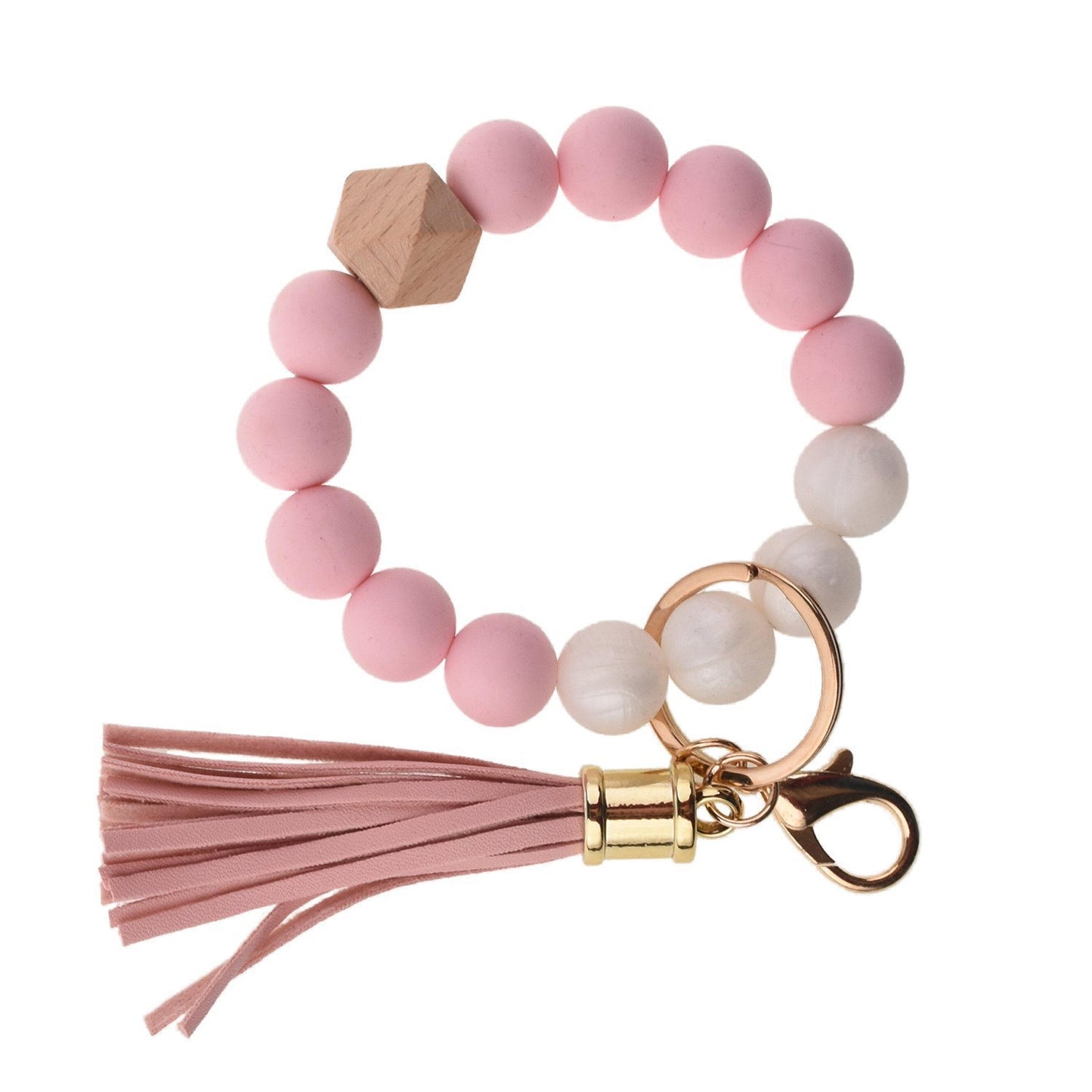 PU Tassel Keychain Bag charm Silicone Beaded Keychain Wristlet Key Ring Bracelet Cute Car Key Chain Holder for Women Girls