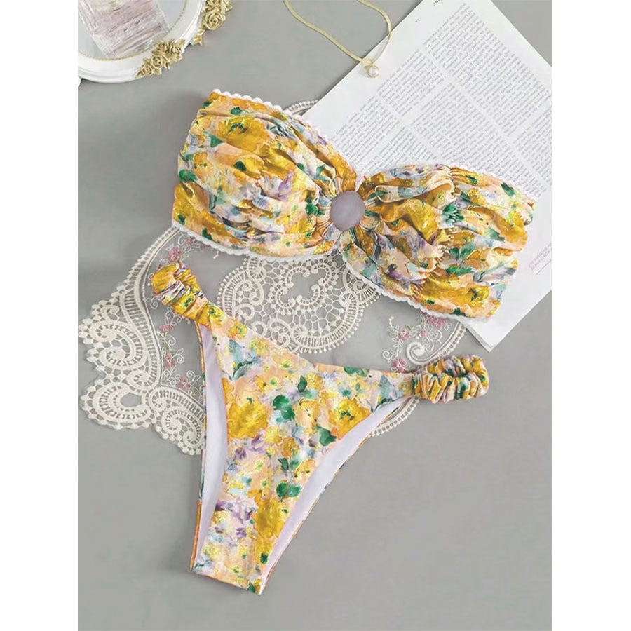 Floral Bandeau Bikini Set - Sexy Tube Top & High-Cut Split Bottom Swimsuit for Women -dropshippingabc.com