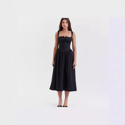 Floral Printed French Lace-Up Halter Dress - Sleeveless Spaghetti Strap Holiday Party Dress with Suspender Detail -dropshippingabc.com