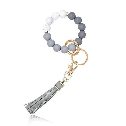 PU Tassel Keychain Women's Bag charm Silicone Beaded Keychain Wristlet Key Ring Bracelet Cute Car Key Chain Holder for Women Girls -dropshippingabc.com