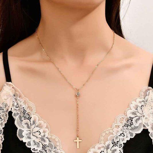 Fashion Simple Diamond Necklace Alloy Cross Pendant Necklace NK08210501