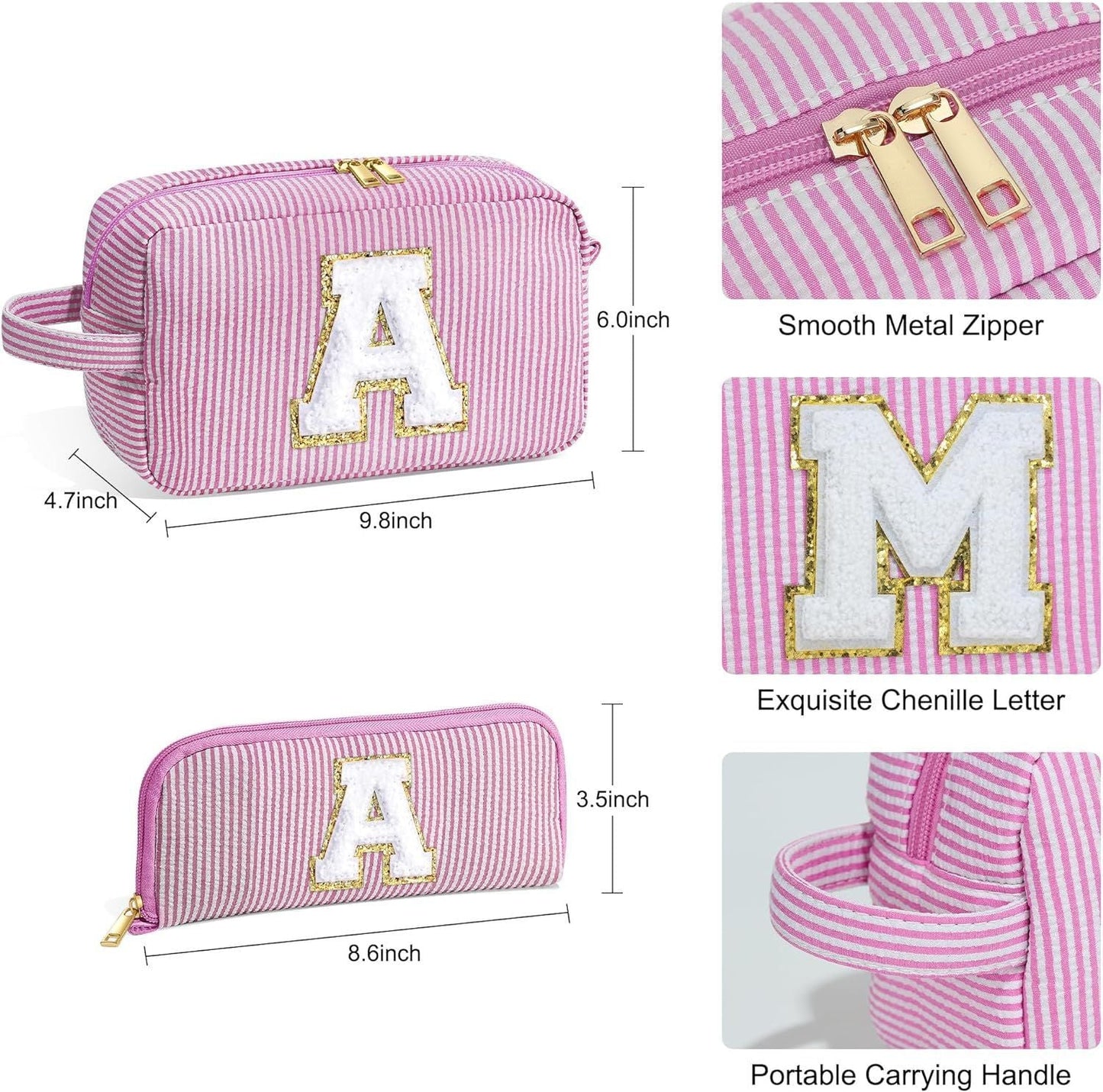 Chenille Striped Makeup Bag - 2-in-1 Lightweight Travel Cosmetic Organizer with Removable Compartments -dropshippingabc.com
