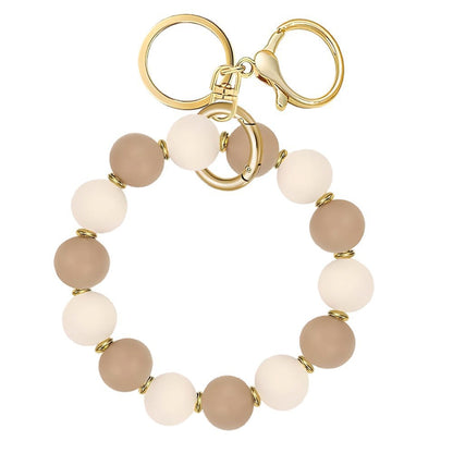 PU Tassel Keychain Women's Bag charm Silicone Beaded Keychain Wristlet Key Ring Bracelet Cute Car Key Chain Holder for Women Girls