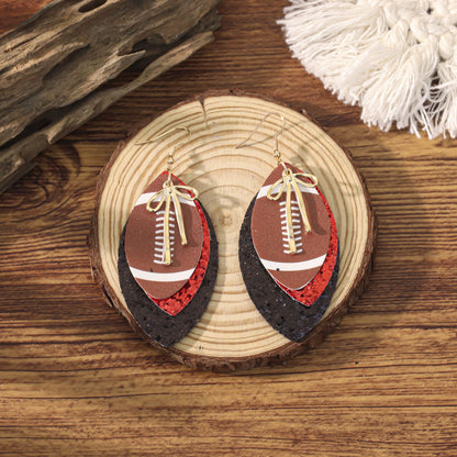 Sports Team Faux Leather Earrings - Volleyball, Basketball, Football, Baseball Geometric Drop Dangle Earrings -dropshippingabc.com