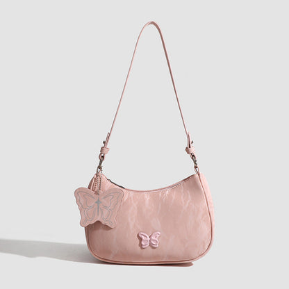 Small Hobo Bag with Bow Keychain - Women's Pink Ivory Beige Square Shoulder Crossbody Bag -dropshippingabc.com